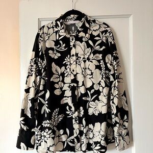 Mango button down floral black and white shirt, size 10